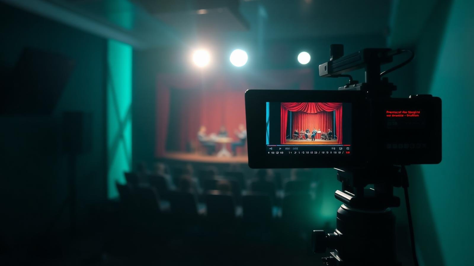 Camera monitor framing a live stage performance